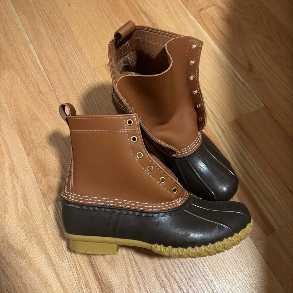 L.L. Bean Tan and Black Rain Duck Boots